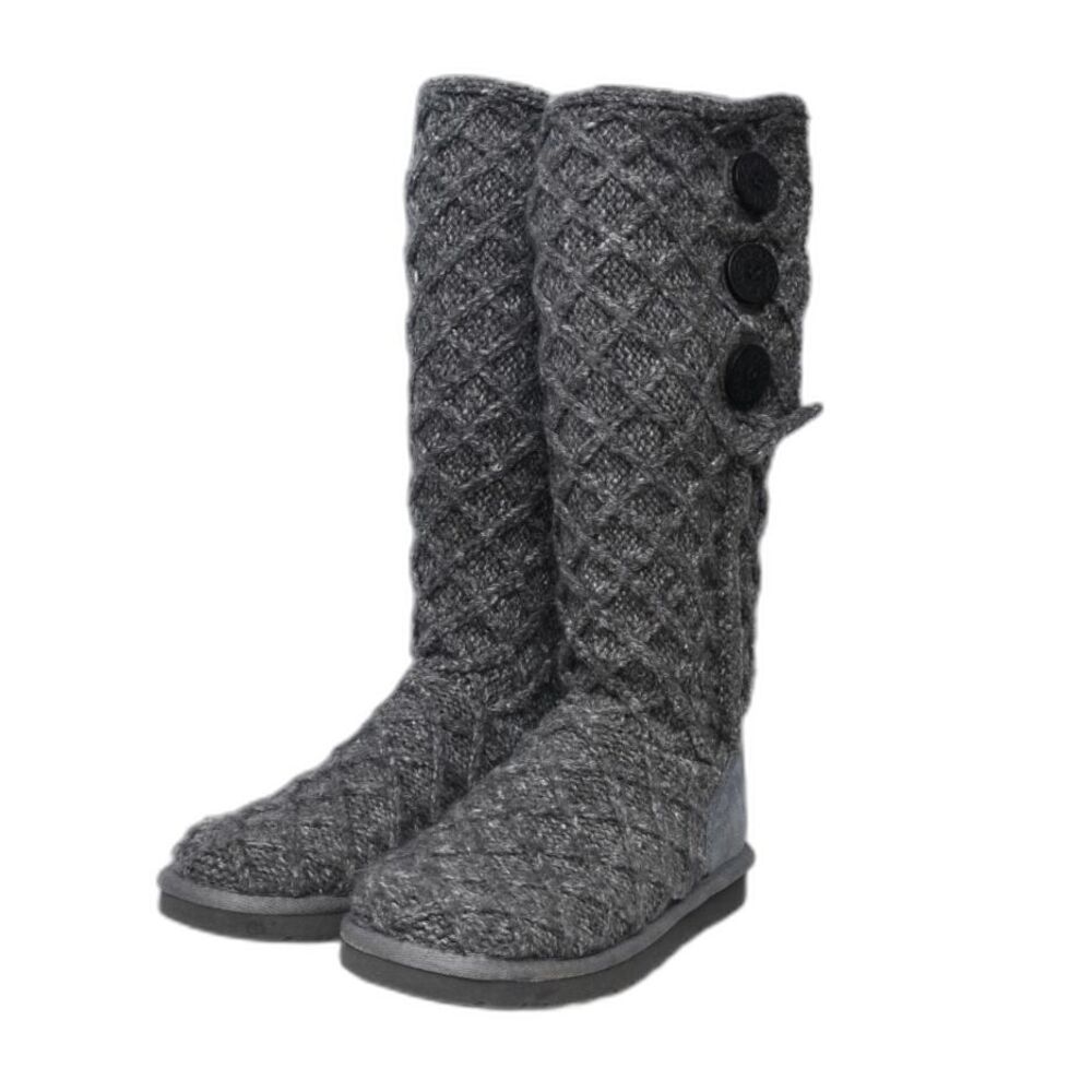 UGG Women's Cardy Gray Lattice Knit Cuffable Knee High Boots Size 7